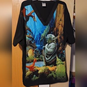 Yoda Cherokee Scrubs Tooniforms Star Wars Mens V Neck Top